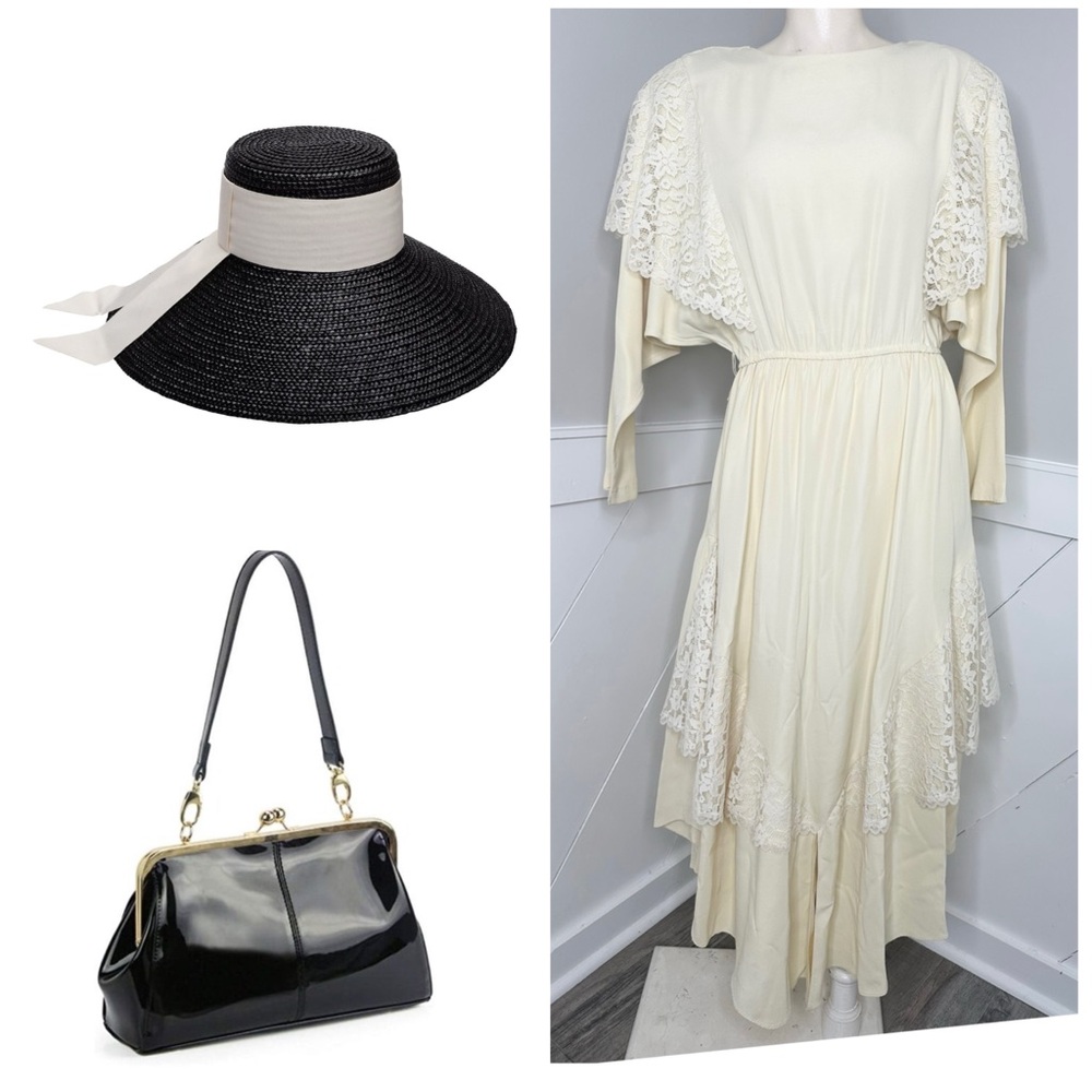 DECISIONS IVORY VINTAGE LACE DRESS / PRELOVED/ Size 8